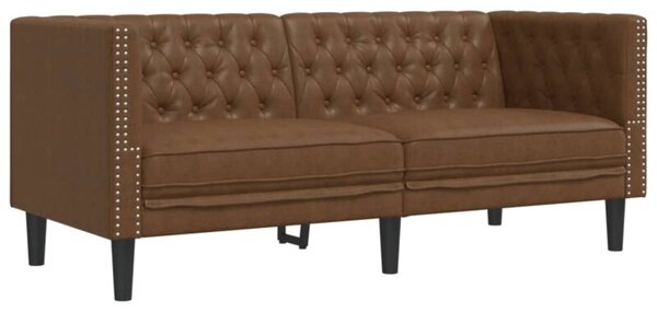 Sofa chesterfield, 2-os., brÄ zowa, sztuczna skÃ³ra zamszowa