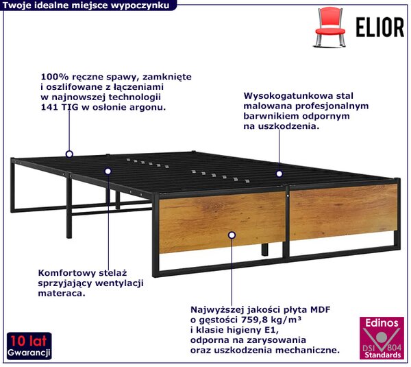 Czarne metalowe łóżko małżeńskie 140x200 cm F6-D41