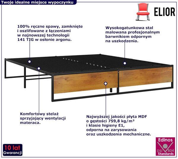 Czarne metalowe łóżko industrialne 180x200 cm K2-C74