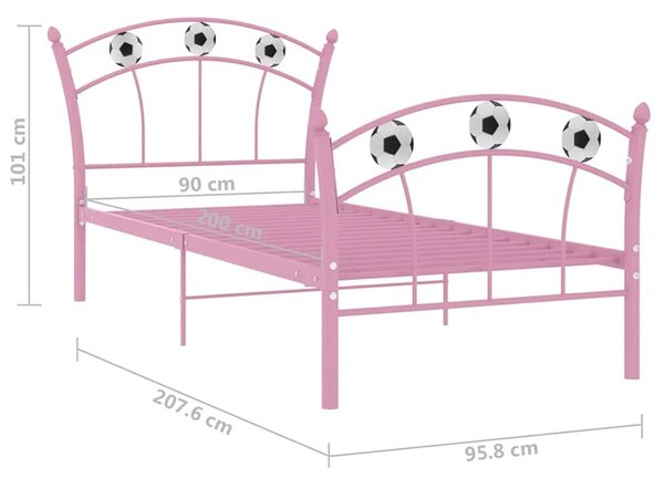 Różowe metalowe łóżko dla dziewczynki z motywem piłki 90x200 cm T2-P03