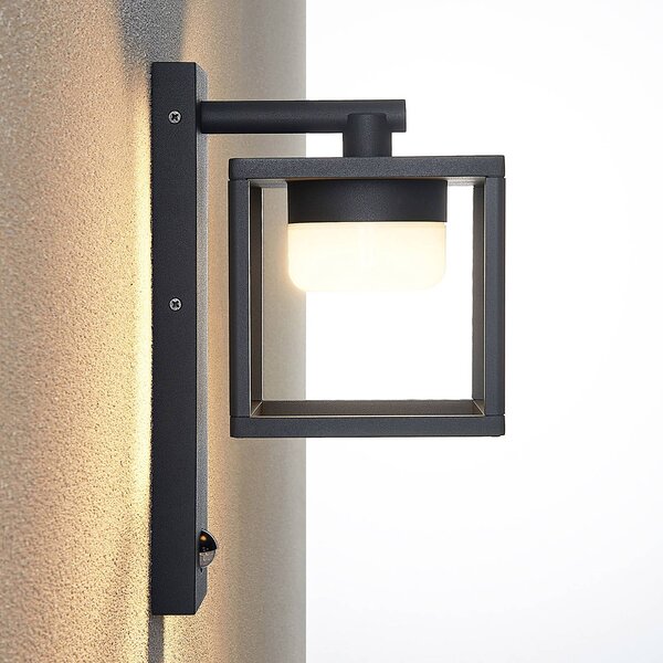 Lampa zewnętrzna z czujnikiem ruchu Timio Lucande, możliwość ściemniania, aluminiowy / szary / cynkowy, aluminium, nowoczesny