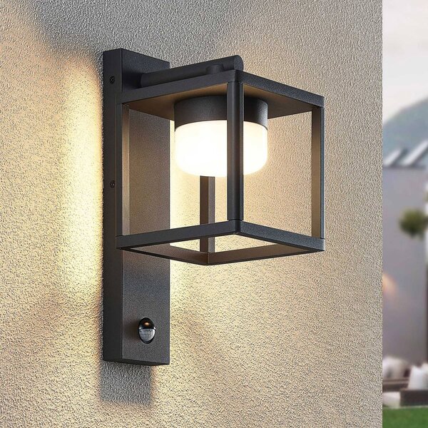 Lampa zewnętrzna z czujnikiem ruchu Timio Lucande, możliwość ściemniania, aluminiowy / szary / cynkowy, aluminium, nowoczesny