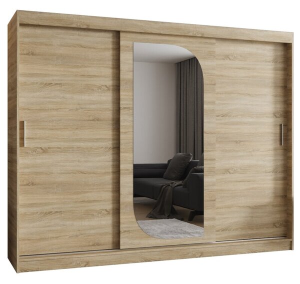 Szafa przesuwna z lustrem garderoba Lucy 250 wys. 200 cm sonoma