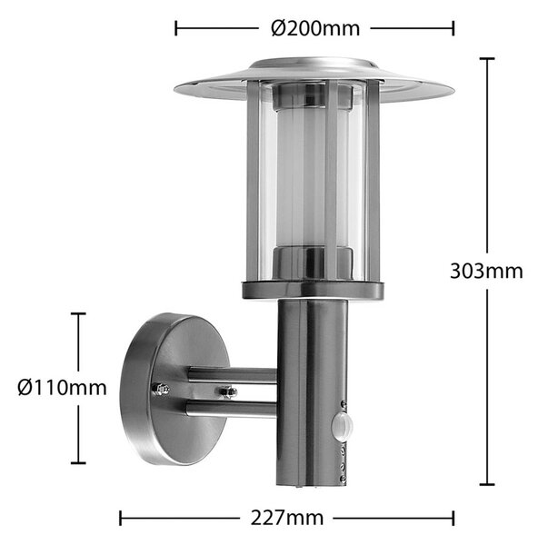 Lindby Kinkiet zewnętrzny LED Gregory, czujnik, stal szlachetna, IP44 Gregory, aluminiowy / szary / cynkowy, stal szlachetna, nowoczesny