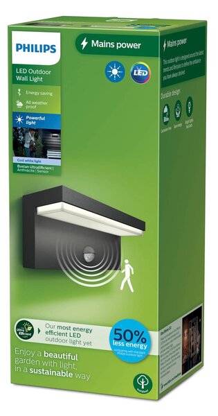 Philips Lampa zewnętrzna z czujnikiem ruchu Bustan, czarny, aluminium, nowoczesny