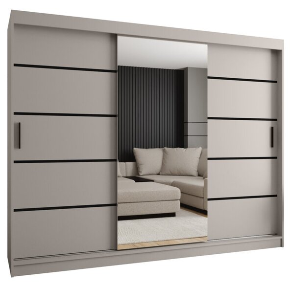 Szafa przesuwna z lustrem garderoba Rubino V2 250 wys. 200 cm kaszmir