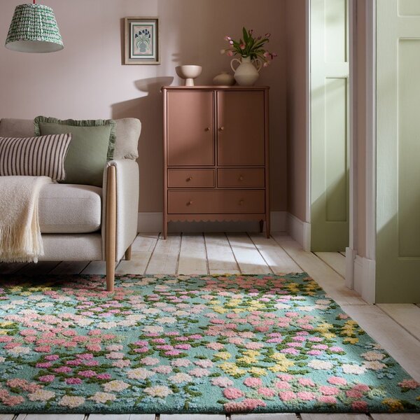 Miętowy wełniany dywan tkany ręcznie 120x170 cm Emilia Floral – Flair Rugs