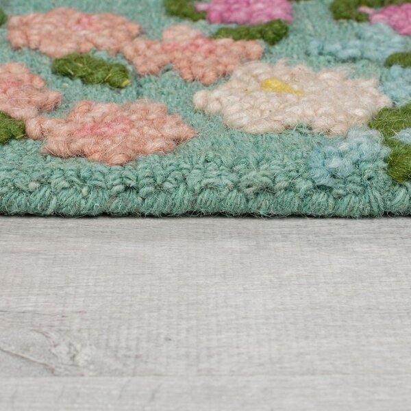 Miętowy wełniany dywan tkany ręcznie 120x170 cm Emilia Floral – Flair Rugs