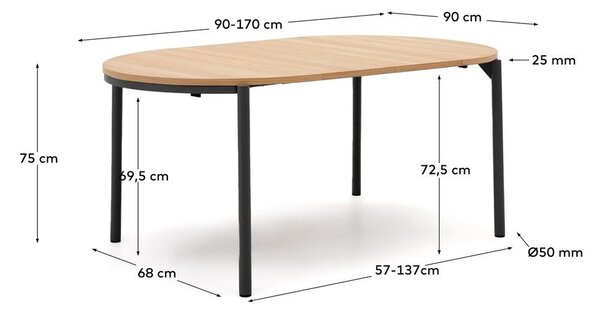 Okrągły rozkładany stół z blatem w dekorze dębu ø 90 cm Montuiri – Kave Home