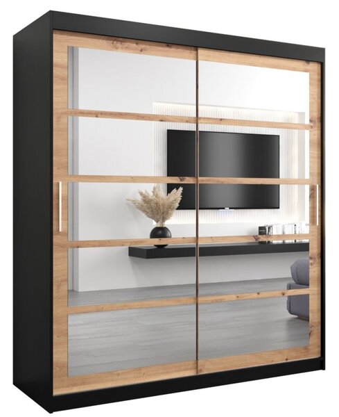 Szafa przesuwna garderoba Roma 2 180 wys. 200 cm czarny + artisan