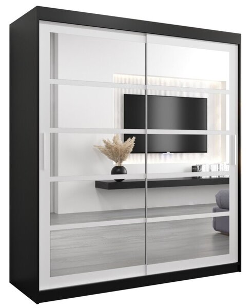 Szafa przesuwna garderoba Roma 2 180 wys. 200 cm czarny + czarny