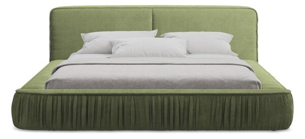 Zielone tapicerowane łóżko dwuosobowe ze schowkiem i stelażem 140x200 cm Keoni – Makamii
