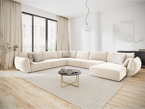 Beżowy aksamitny narożnik (lewostronny/w kształcie litery U) Vanda – Mazzini Sofas