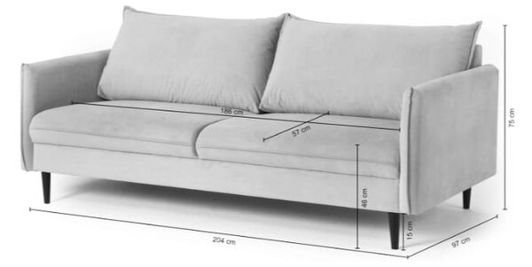 Ciemnoszara aksamitna sofa 203 cm Juli – Ropez