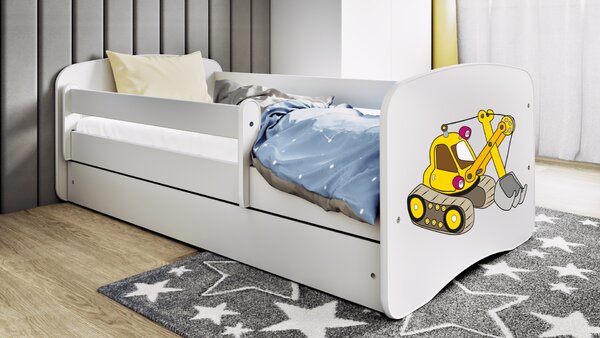 Łóżko dziecięce białe Koparka, z szufladą 160x80 cm