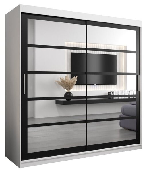 Szafa przesuwna garderoba Roma 2 200 wys. 200 cm biaÅy + czarny