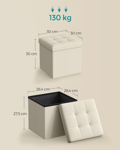 Stołek ze schowkiem OTTOMAN 30x30 cm, kremowy