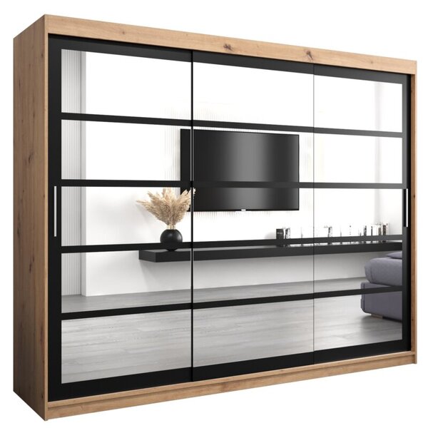 Szafa przesuwna garderoba Roma 2 250 wys. 200 cm artisan + czarny