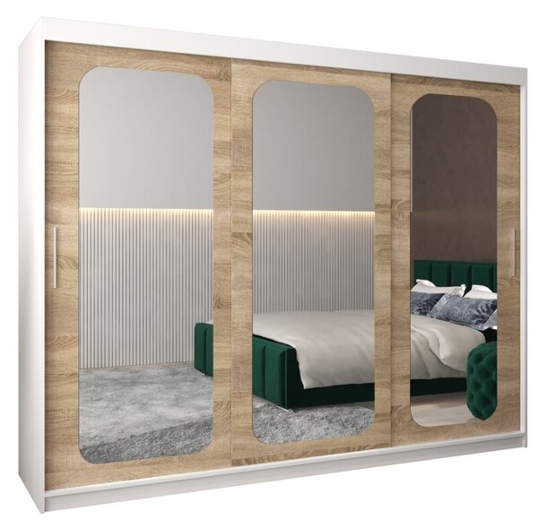 Szafa przesuwna garderoba Promo T3 250 wys. 200 cm biaÅy + sonoma
