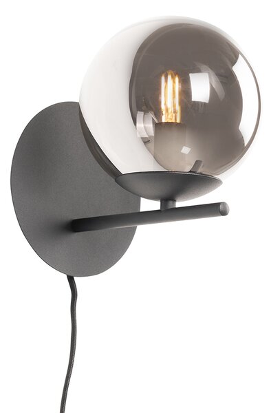 Kinkiet / Lampa scienna Art Deco czarny i dymione szkło - Flore Oswietlenie wewnetrzne