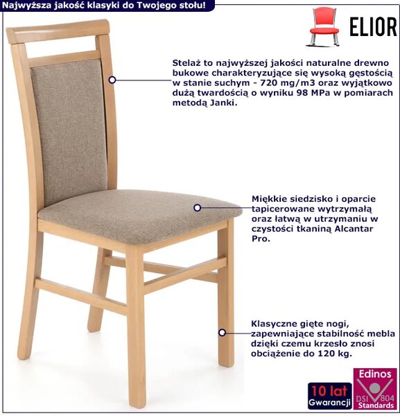 Krzesło drewniane tapicerowane dąb artisan + jasny brąz W8-H45