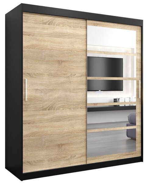 Szafa przesuwna garderoba Roma 1 180 wys. 200 cm czarny + sonoma