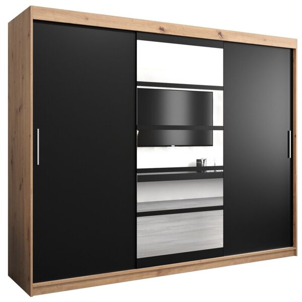 Szafa przesuwna garderoba Roma 1 250 wys. 200 cm artisan + czarny