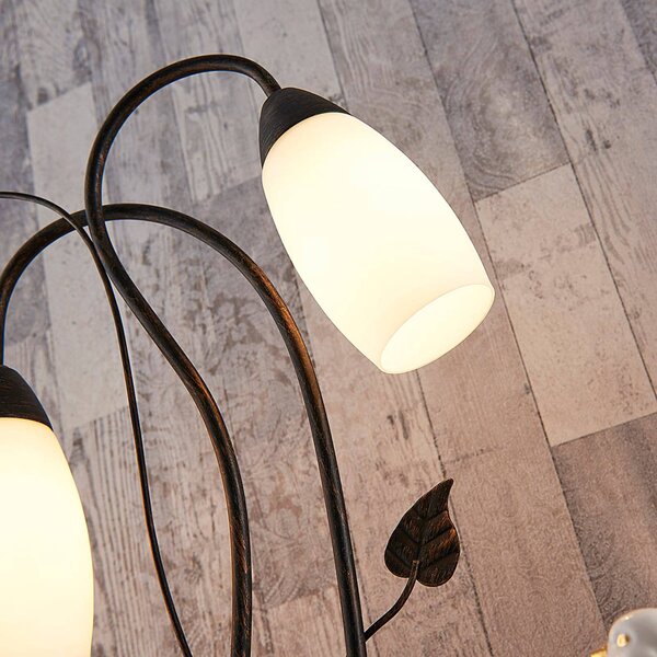 Lampa stołowa Stefania Lindby, brązowy / rdzawy, salon / jadalnia, szkło, antyczny