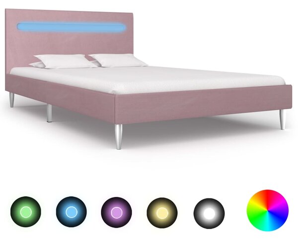 Rama łóżka z LED, różowa, tapicerowana tkaniną, 120 x 200 cm