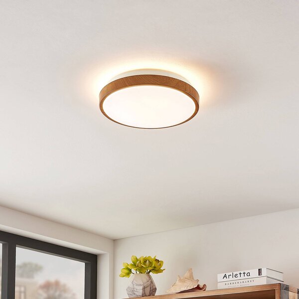 Lampa sufitowa LED Mendosa Lindby, jasne drewno, salon / jadalnia, tworzywo sztuczne, nowoczesny