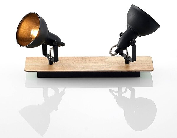 Lampa sufitowa Lindby Aylis, 2-punktowa, 40 cm, czarny, drewno, E14 Aylis Lindby, możliwość ściemniania, ciemne drewno, salon / jadalnia, metal, industrialny