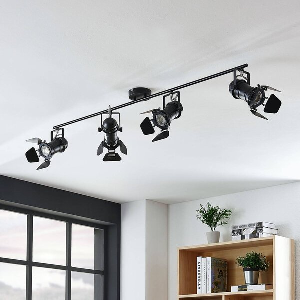 Lampa sufitowa Tilen Lindby, możliwość ściemniania, czarny, salon / jadalnia, metal, industrialny