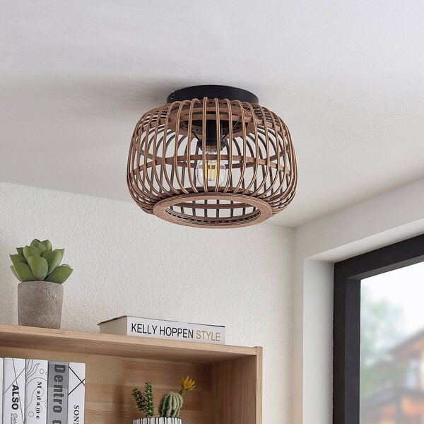 Lampa sufitowa Bominio Lindby, możliwość ściemniania, jasne drewno, salon / jadalnia, drewno, skandynawski