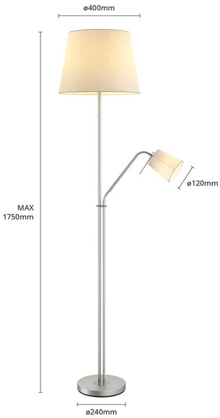 Lampa stojąca Nantwin Lindby, biały / opal, salon / jadalnia, tkanina / materiał / jedwab, nowoczesny