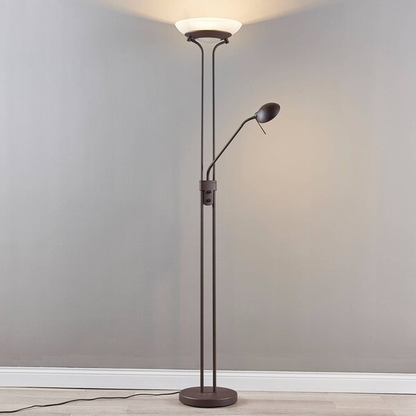 Lampa stojąca LED Yveta Lindby, możliwość ściemniania, brązowy / rdzawy, salon / jadalnia, metal, dworkowy / rustykalny