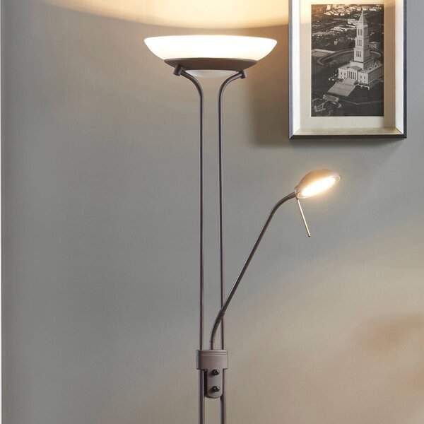 Lampa stojąca LED Yveta Lindby, możliwość ściemniania, brązowy / rdzawy, salon / jadalnia, metal, dworkowy / rustykalny