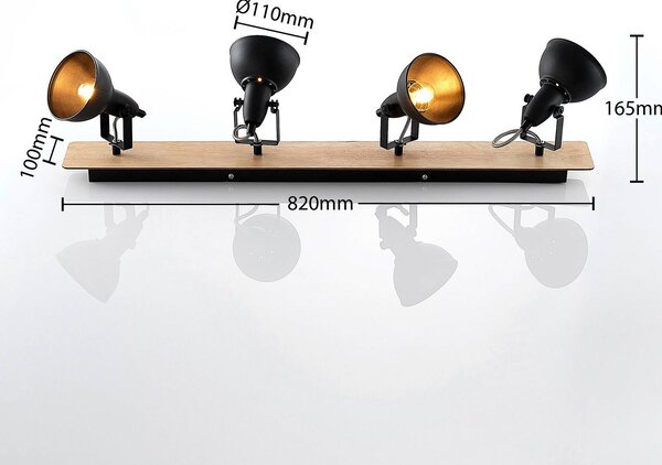 Lampa sufitowa Lindby Aylis, 4-punktowa, 82 cm, czarny, drewno, E14 Aylis Lindby, możliwość ściemniania, ciemne drewno, salon / jadalnia, metal, industrialny