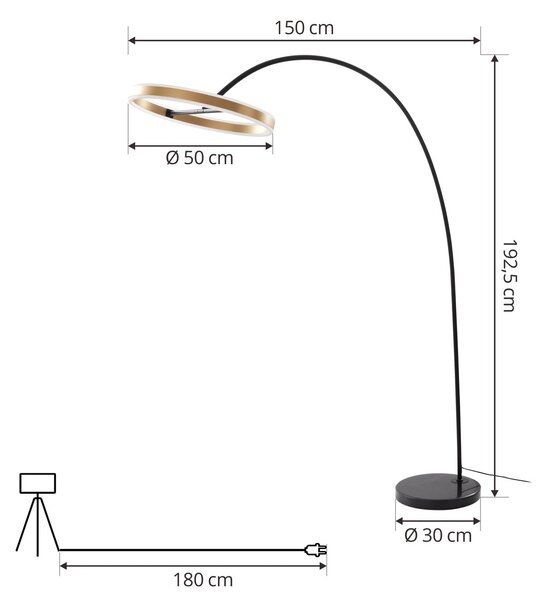 Lampa łukowa - lampa stojąca Yekta Lucande, możliwość ściemniania, czarny, salon / jadalnia, metal, design