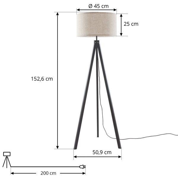 Lampa stojąca Herry Lindby, czarny, salon / jadalnia, tkanina / materiał / jedwab, skandynawski