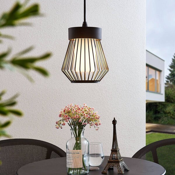 Lampa wisząca zewnętrzna Lindby Vajana, Ø 19 cm, czarny, aluminium Vajana Lindby, możliwość ściemniania, czarny, aluminium, vintage