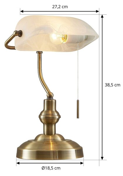 Lampa stołowa Profina Lindby, brązowy / mosiężny, biuro, metal, antyczny