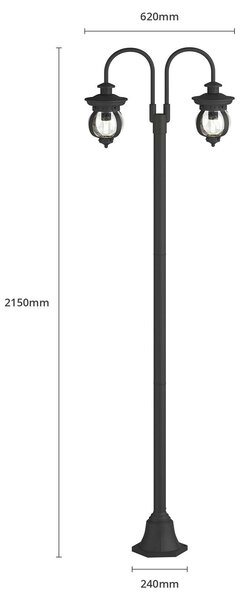 Lampa zewnętrzna Lindby Farley, 215 cm, 2-punktowa, IP44, E27 Farley Lindby, możliwość ściemniania, czarny, metal, antyczny