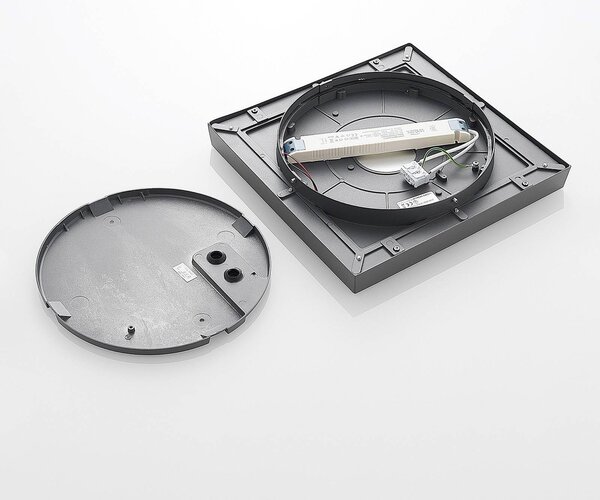 Lucande lampa sufitowa zewnętrzna LED Birta, ciemnoszary, IP54, 34 cm Birta, aluminiowy / szary / cynkowy, aluminium, nowoczesny