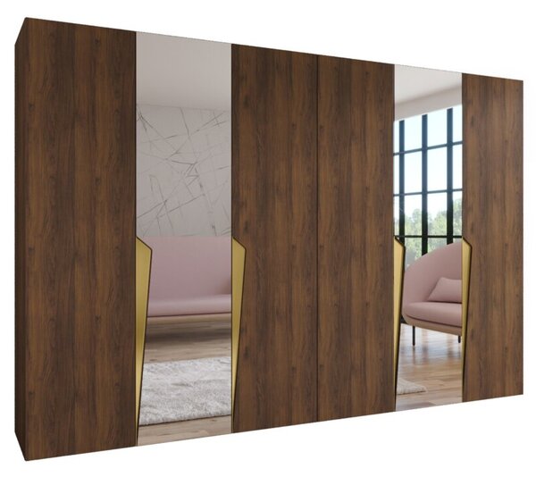 Szafa uchylna otwierana Piano 2 300 (2x150) wys. 202 cm orzech warmia + u. zÅoty