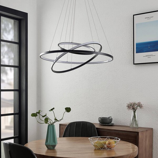 Lampa wisząca Ezana Lucande, możliwość ściemniania, czarny, salon / jadalnia, metal, nowoczesny