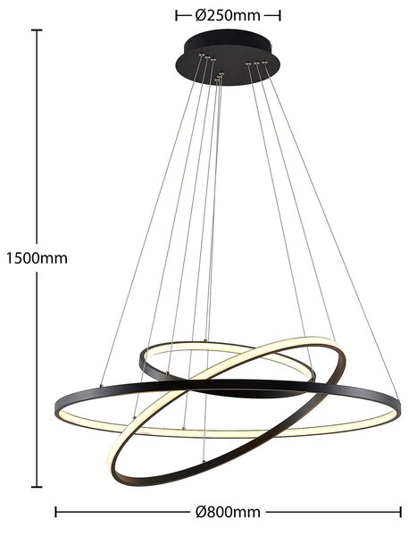 Lampa wisząca Ezana Lucande, możliwość ściemniania, czarny, salon / jadalnia, metal, nowoczesny