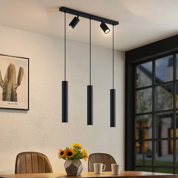 Lampa wisząca Sanad Lindby, możliwość ściemniania, czarny, salon / jadalnia, metal, nowoczesny