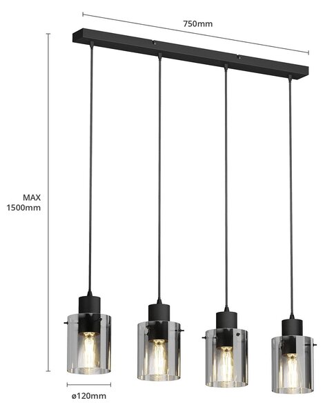 Lampa wisząca szklana Kourtney Lindby, możliwość ściemniania, czarny, salon / jadalnia, nowoczesny