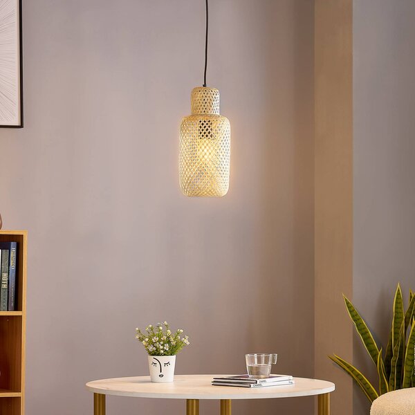Lampa wisząca Venora Lindby, możliwość ściemniania, jasne drewno, salon / jadalnia, bambus, dworkowy / rustykalny