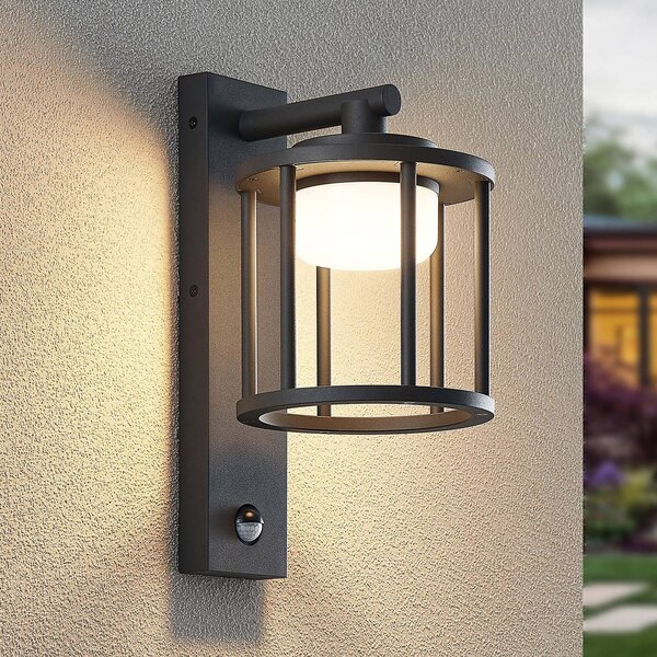 Lampa zewnętrzna z czujnikiem ruchu Berenike Lucande, możliwość ściemniania, aluminiowy / szary / cynkowy, aluminium, nowoczesny